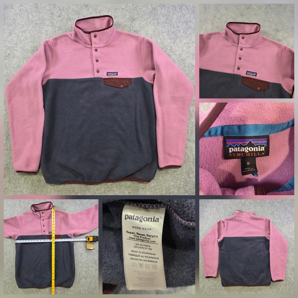 Patagonia Synchilla Snap T Fleece Sweatshirt Womens Medium Gray Pink Jacket